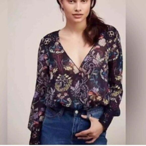 Free People Intimately Must Have Been Love Sheer Floral Long Sleeve Bodysuit L - Picture 1 of 11